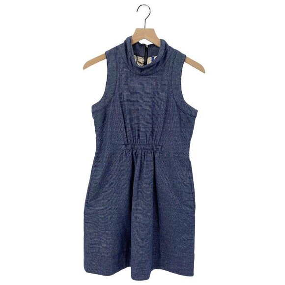 Anthropologie Blue Chambray Denim Sleeveless Cowl Neck Mini Dress Size Small - Picture 1 of 11